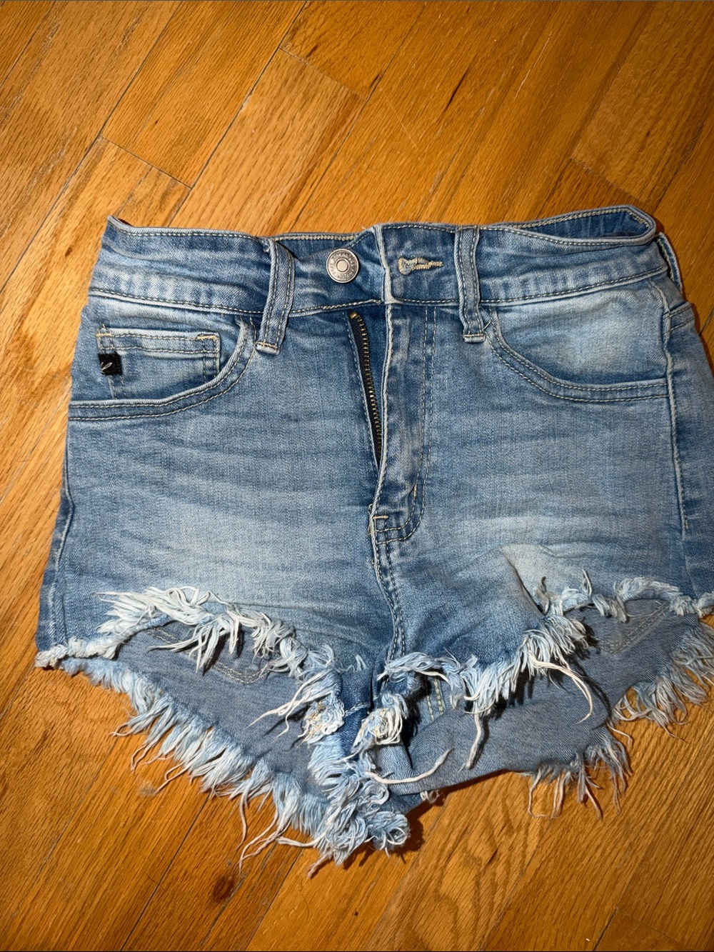 Denim Frayed Hem High-Rise Shorts - Light Blue
